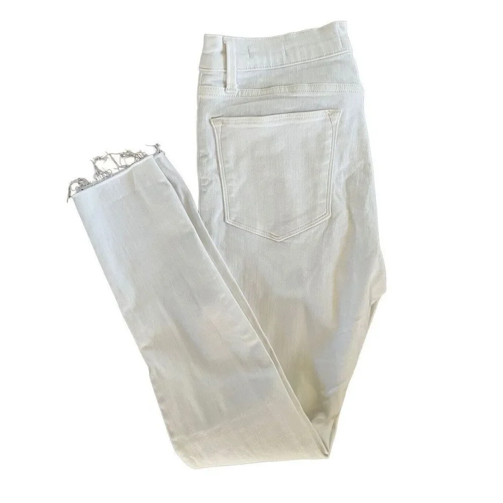 FRAME Le High Skinny White Denim Jeans Ankle W/ Raw Hem Women’s 28 X 28